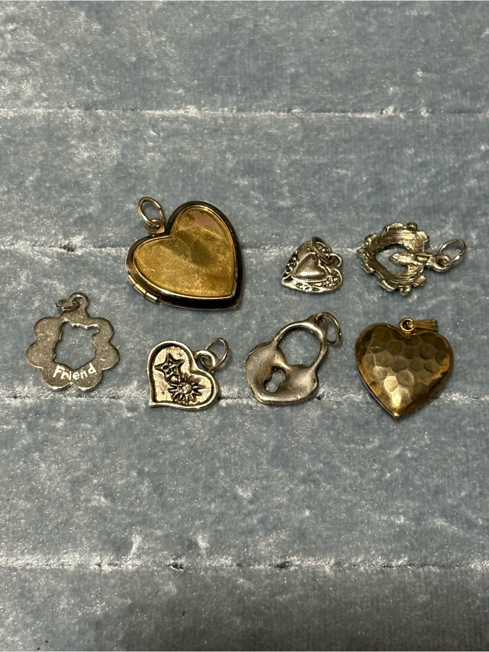 Mixed Heart and Lock Charm Pendant Set in Gold and Silver Tones